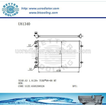 Radiador de aluminio para VOLKSWAGEN A3 Fabricante y venta directa